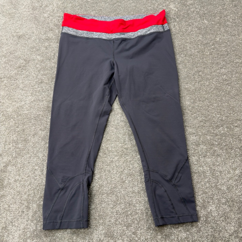 Lululemon Leggings Womens 12 Gray Red Cropped Turbo Run Inspire Tight Athletic